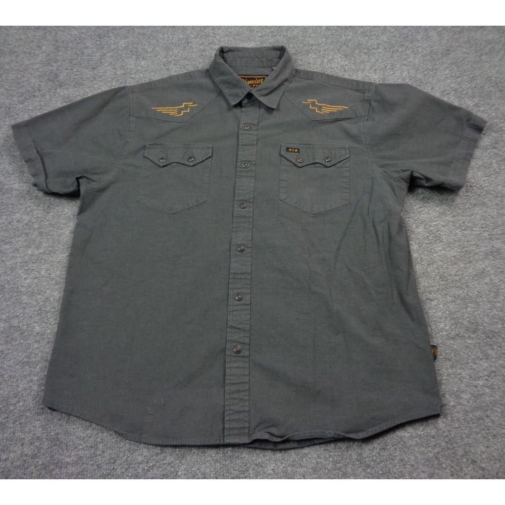Howler Bros Crosscut Deluxe Shirt Mens M Black Chambray Pearl Snap Sawtooth